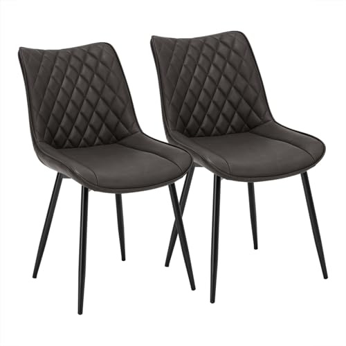 WOLTU Esszimmerstühle 2er Set, Küchenstühle gepolstert | mit Rückenlehne, Sitzfläche aus Kunstleder, Metallbeine, für Esszimmer, Küche, Wohnzimmer, Büro, Anthrazit