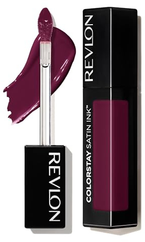 Revlon, flüssiger Lippenstift, Gesichtsmakeup, ColorStay Satin Ink, langanhaltende kräftige Lippenfarben, formuliert mit schwarzem Johannisbeersamenöl, 022 Black Cherry, 0,17 ml
