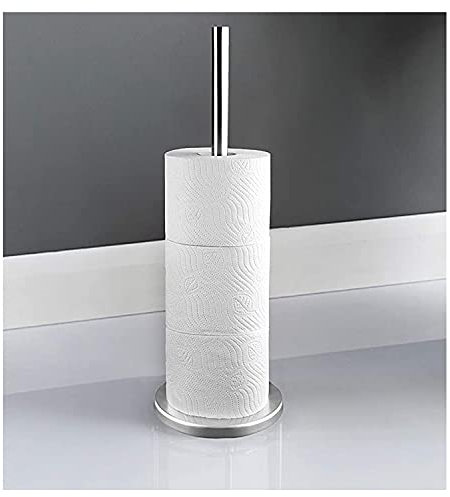 Stainless Steel Free Standing Toilet Roll Holder Loo Tissue Dispenser Holder Bathroom Toilet Paper Silver Storage Stand