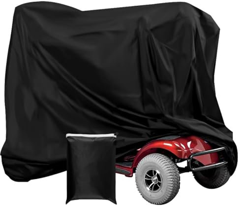 Waterproof Mobility Scooter Cover, Black Heavy Duty 190D Oxford Scooter Cover,4 Wheel Power Scooter Travel Storage Cover to Prevent Rain Wind Dust Sun fits for Most Mobility Scooter (170X61X117cm)