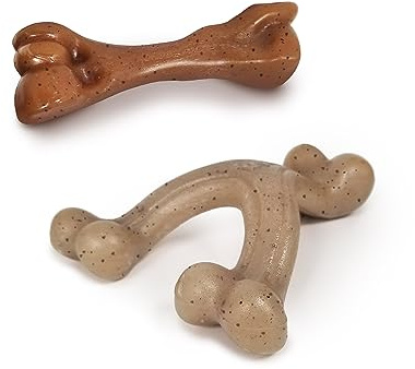 Nylabone Gourmet Style Femur & Wishbone Strong Chew Toy for Puppies, Puppy Teething Toy, Bacon & Peanut Butter Flavor, Small Dogs - Up to 25 Ibs, 2 Pack