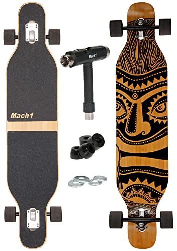 Camber - Longboard con cuscinetti a sfera in ceramica Flex1 Drop Through Cruiser Freeride, skateboard completo con T-Tool