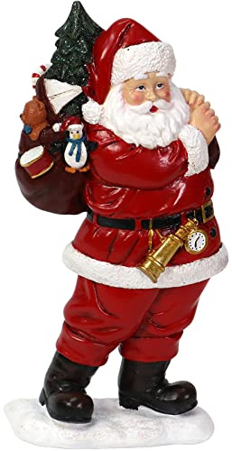 Season 2 Season Santa Claus Figurines and Statues - Resin Santa Sculpture with Gift Bag for Mantle, Bookshelf, Tabletop - Christmas, New Year, Holiday Decorations