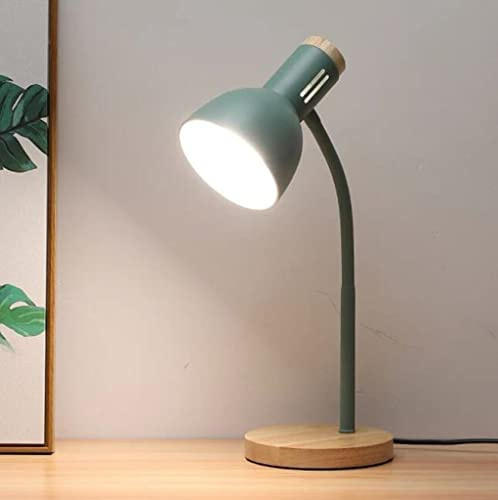 SXYSXYSXY Modern Holz Schreibtischlampe Nordic Kinder Leselampe Studierlampe Metall Büro Arbeitsleuchte Retro Klassische LED Verstellbarer Kopf Tischlampe Schlafzimmer Nachttischlampe E27,Grün