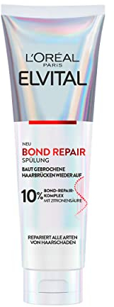 L'Oréal Paris Elvital Bond Repair Spülung, Conditioner gegen Haarschäden, Haarreparatur & Schutz, für weniger Haarbruch, mehr Geschmeidigkeit & Glanz, mit Bond-Repair-Komplex und Zitronensäure,150ml