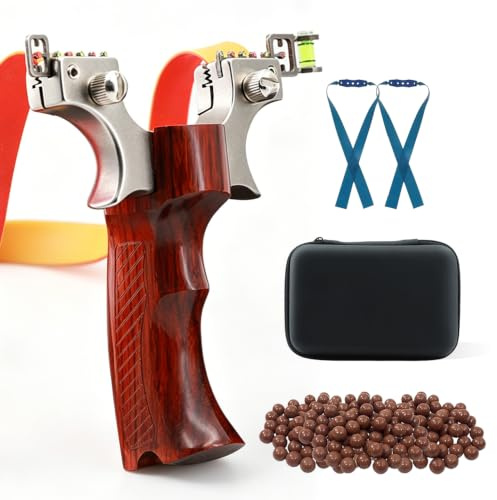 Luoyer® Zwille Steinschleuder Profi für Slingshot Clip-Anbindungstechnik Schleuder aus Edelstahl Holz Griff Katapult Set mit Gummibänder Tonkugeln für Erwachsene Outdoor Sport
