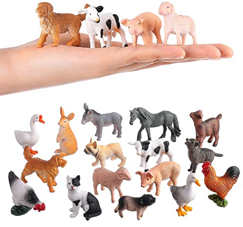 JOKFEICE Mini-Tierfiguren, 16 STK. Realistisch Bauernhoftiere Spielzeug für Kuchendeckel, Lernspielzeug, Geburtstag Gastgeschenke Geschenk für Kinder Kleinkinder