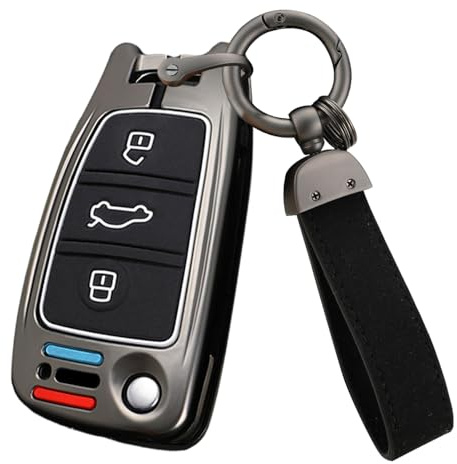 ontto Klapp Autoschlüssel Hülle Passt für Audi A1 A3 A4 A5 A6 A7 Q3 Q5 S6 B6 B7 B8 C6 8P 8V 8L TT RS Schlüsselhülle Schutzhülle Metall Schlüsselanhänger Schlüssel Etui Cover Auto-Zubehör-B Schwarz