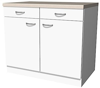 Flex-Well Küchenunterschrank Witus 100 cm mit Arbeitsplatte – Weiß – 2 Türen, 2 Schubkästen – Küchenmöbel