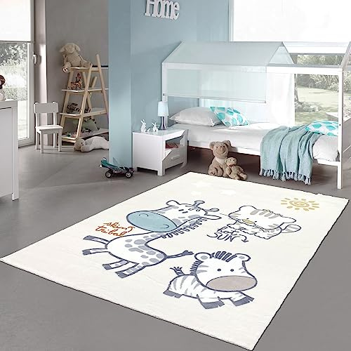 Teppich-Traum Kinderteppich Hochflor Giraffe Zebra Tiger Creme 120x170 cm | Kinderzimmer Teppich flauschig, pflegeleicht, robust, strapazierfähig, schadstofffrei, OEKO-TEX geprüft, 18 mm Flor