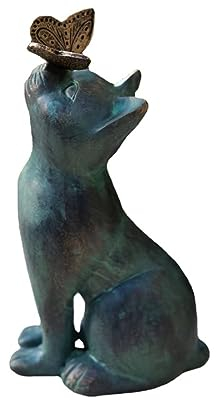 Eivdru Katzen Deko Gartenfiguren für Außen, Kätzchen mit Schmetterling Hoflandschaft Gartenstatue Ornament, wasserfeste Tierskulptur aus Kunstharz Heimdekoration Gartendeko