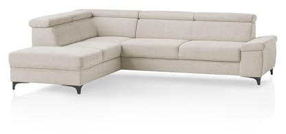 Traumnacht Montpellier Ecksofa 3-Sitzer mit festem Anbauelement (Hocker) inkl. Schlaffunktion, Bettkasten links und verstellbarem Kopfteil, beige, produziert nach deutschem Qualitätsstandard