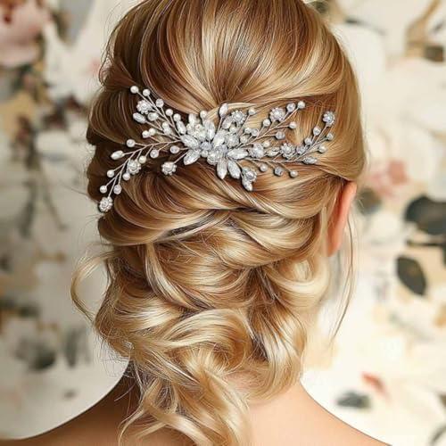 Ushiny Pearl Braut Hochzeit Haar Kamm Silber Haarspangen Kristall Hochzeit Kopfbedeckung Braut Haarschmuck für Frauen