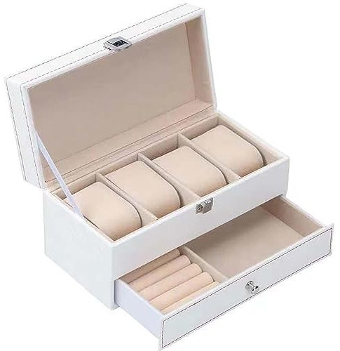 VIDECOR Uhrenboxen, 4-Slot-Uhrenaufbewahrungsbox, Uhrenvitrine, Uhrenhalter für Herren, Uhrenständer, Aufbewahrung mit Abnehmbaren Uhrenkissen, Schmuckschatulle,A