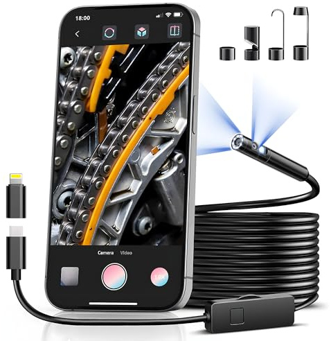 [Dual-Lens] Borescope,Endoscope Camera with Light,1920P Inspection Camera with 8+1 Adjustable LED Lights, 16.5ft Semi-Rigid Cable Snake Endoscope for iPhone, iPad, Samsung