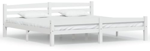 prissent Estructura De Cama 200x200 cm Base de Cama Bed Frame Cama de Madera Maciza de Pino Cama King Size Platform Bed Blanco