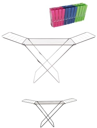 Jardin202 - Tendedero Metálico de Ropa Plegable Incluye 20 Pinzas | Tendal de Estructura Metálica Ligera con Alas para Exterior o Interior | Plata