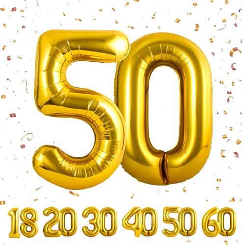 Palloncini Compleanno 50 anni Oro -101 CM Palloncino Numero 50 Gonfiabile in Foil -Decorazioni Compleanno di un uomo donna- Vola con l'Elio