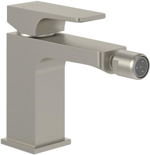 Villeroy & Boch Architectura Square Einhebel-Bidetarmatur, Bidet Wasserhahn mit Zugstange und Keramikkartusche, Bidetmischer wassersparend, Auslauf Höhe 100mm, eckig, Brushed Nickel Matt