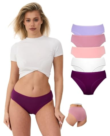 ALYA UNDERWEAR Underkläder för Kvinnor, Ekologisk Bomull, Medelhöga Underbyxor, Andningsbara byxor för Damer, Töjbara Damtrosor (P25, S)