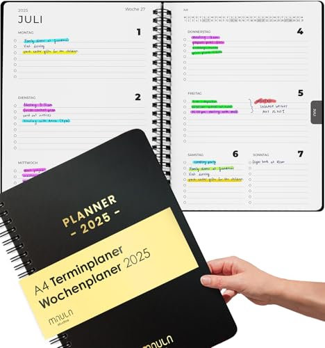 Terminplaner 2025 - Kalender 2025 A4 - Wochenplaner 2025 für mehr Organisation - Terminkalender 2025 mit Feiertagen - Minimalistischer Planer 2025 - Wochenkalender 2025 - Taschenkalender 2025 A4
