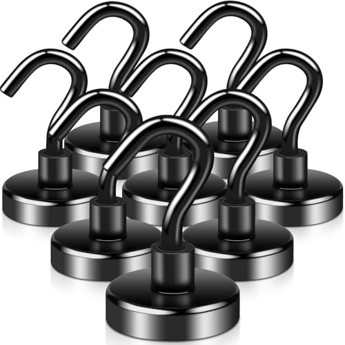 swihorab Magnethaken, 8 Stück 32mm Extra Stark Magnet Haken, 20KG Super Starke Neodym Magnete mit Haken, Neodym Magnete Haken für Küche, kühlschränke, Klassenzimmer, Kreuzfahrt Magnethacken Schwarz