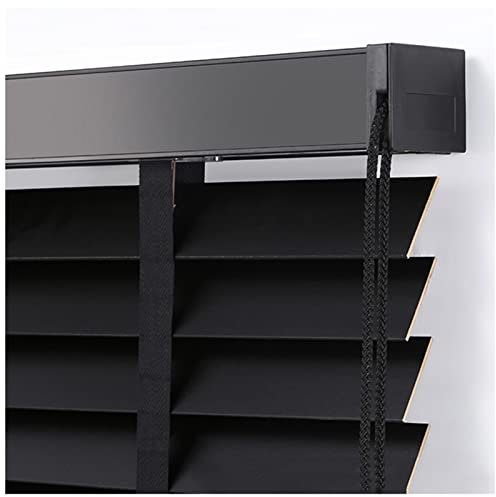 Holzjalousien für Fenster, Schwarze Jalousien, horizontale Holzjalousien mit 5 cm Breiten Lamellen, Verdunkelungsjalousien, individuell anpassbar, 60 x 80 cm
