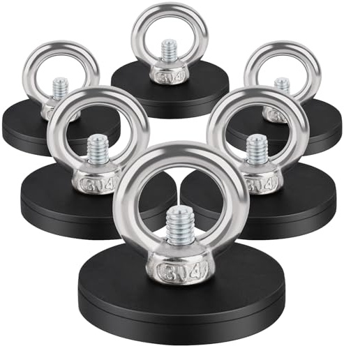 MIN CI 6 grandi magneti a elevata forza di assorbimento, con filetto D43 x 6 mm, M4, piatti, con foro a testa svasata, da avvitare, rotondi, con occhiello