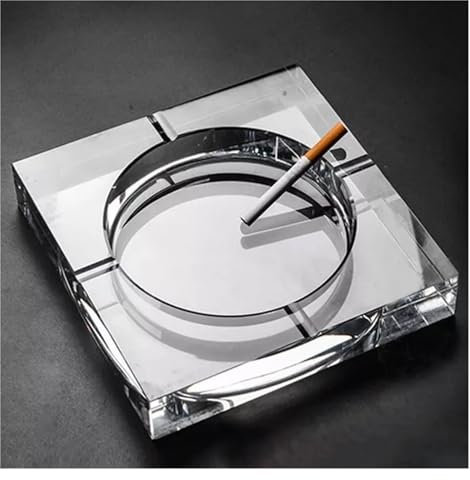 OXGQDTDQ MIUYTRN Aschenbecher aus Kristallglas, schwarz/Gold/transparent, quadratische Form, Aschenbecher, Zigarren-Rauchzubehör, Haushalt, Büro, KTV, Raucherbedarf cuicui(Transparent 13cm)