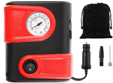 AUTOXBERT Elektrische Luftpumpe Auto Tragbar Luftkompressorpumpe DC 12 V 100 PSI Fahrradpumpe Luftkompressorpumpe mit LED Notlicht Reifenfüller Autozubehör für Fahrrad Auto Ball Motorrad
