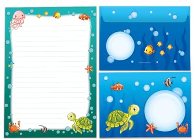 Briefpapier-Set Briefblock mit Umschlag für Mädchen Jungen Kindermotiv Schildkröte Tiere Briefbögenblock liniert (Block A5 mit 25 Blätter + 15 Umschläge)