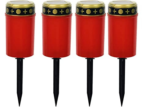 HEYXI 4 x LED Grave Grave LED Flickering Cemetery Mourning Candle for Mourning Rainproof Weatherproof Red