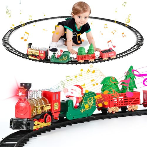 Banaone Weihnachten Classic Train Set für Kinder - Elektrischer Spielzeug Zug mit Weihnachtsbaum, Weihnachtsmann und Zug Waggons