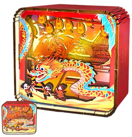 Nightlight Puzzle in Legno | Lampada Da Tavolo di Capodanno, Luce LED Danza del Drago, Lampada Da Scrivania Artistica Puzzle per E Adulti Luce Decorazione Per Ufficio Casa