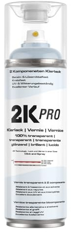 2K PRO 2K Spraydose 400ml - 2 Komponenten Sprühlack, Schnelltrocknender Spritzlack, UV-Beständig, Stoss- und Kratzfest | Klarlack Hochglanz