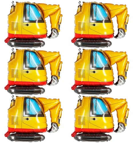 Bagger Luftballons, XXL Riesen Folienballon, Party Bagger deko kindergeburtstag,baustelle,excavator,Konstruktion Luftballons (Bagger 6 Stück)