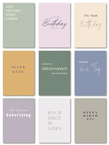 BIROYAL Geburtstagskarte frau, 12 Geburtstagskarten Set mit Umschlag | 300gsm Karte Geburtstag, 148x105mm Happy birthday Karte, Schlichte Klappkarten, Glückwunschkarten geburtstag familie freundin
