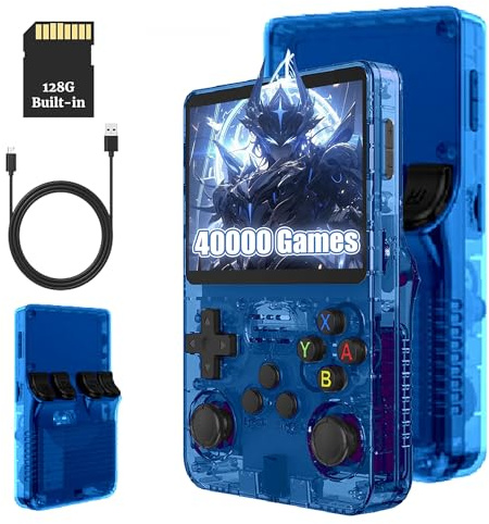 R36s console portatile 64/128GB,20000/40000games,retro pocket mini,console portatile di gioco,3.5 pollici,sistema Linux open-source (128g,Blu traslucido,40000games)