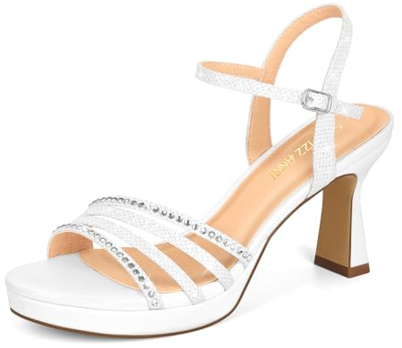 PIZZ ANNU Lena Sandalias Plataforma Mujer Verano Comodas con Hebilla Ajustable, Zapatos Fiesta Tacones Boda de Vestir Tiras Moda, Punta Abierta con Brillantes