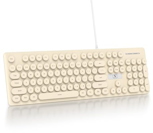 SbocKeeb PC-upplyst tangentbord, LED-bakgrundsbelyst membrantangentbord med söta runda knappar, 104 knappar full storlek USB-tangentbord för PC/Win/Mac/Laptop American QWERTY (beige)