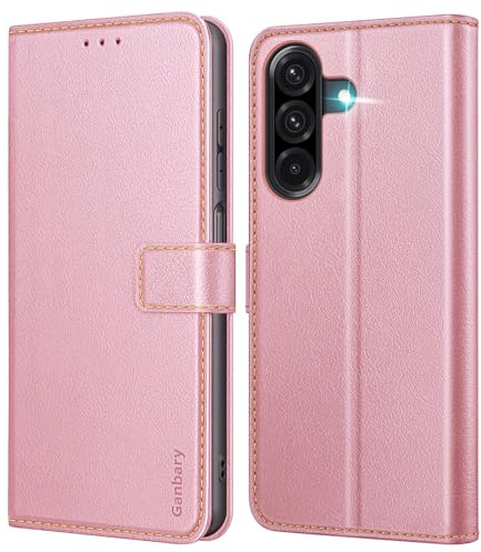 Ganbary Fodral kompatibelt med Samsung Galaxy A17 5G, mobilfodral i PU-läder för Samsung Galaxy A17 5G [fullt skydd] [kortplats][stativfunktion], rosa