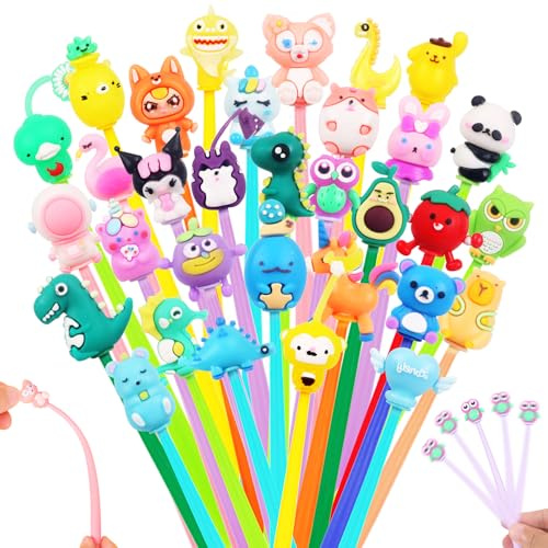 Gudotra 32 Pezzi Penne Regalini Fine Fssta Compleanno con Tappi Animali Penne Gel Divertenti Gadget Compleanno Bambini