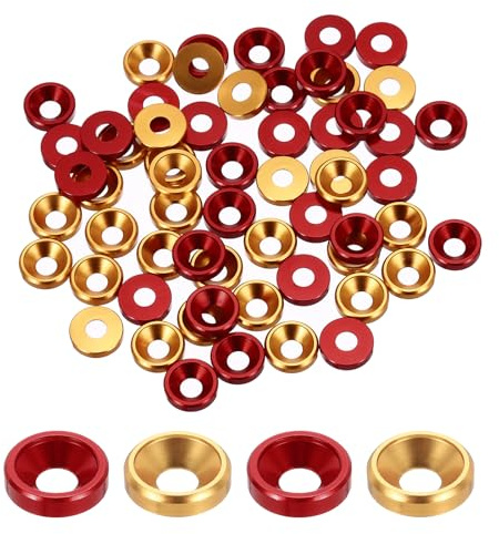 QUARKZMAN 60pcs Rondelles À Tête Fraisée M3, 8mm/0.31inch Alliage D'Aluminium Anodisé, Joints De Tête Pour Vis RC/FPV/PC/Accessoires Drone, Ton Or Rouge
