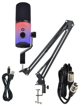 Fangxuee Jack per Cuffie/RGB Microfono Dinamico A Doppia modalità XLR/USB con Supporto per Braccio per la Registrazione di Giochi di Gioco in Diretta.