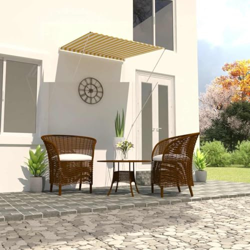Qnhdfrt Einziehbare Markise Gelb Weiß 100x150 cm Robust Stahlrahmen für Fenster Balkon Terrasse Garten Schattenspender Handbetrieben Ausziehbar