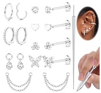 Adramata Öronpiercing i rostfritt stål dam trådlösa örhängen piercing tragus örhängen med berlocker näspiercingar lapelret conch daith brosk piercing, Rostfritt stål