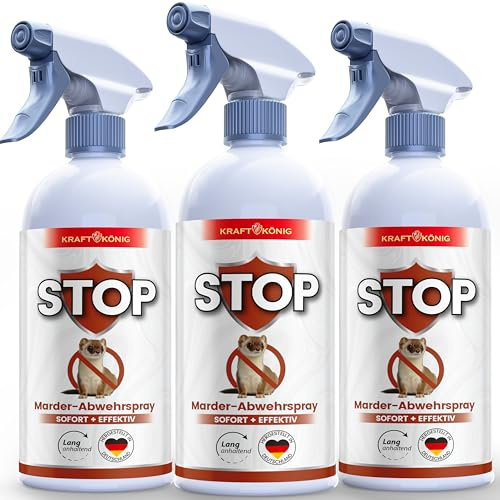 KRAFTKÖNIG Marderspray 3x 500 ml – Effektive Marderschreck für Auto & Haus | Mit Sofortwirkung; Marderabwehr für Motorraum, Garage, Dachboden und Garten; effektiver Duft mit Langzeitschutz vor Mardern