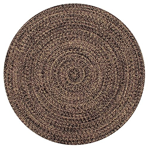 BARULUOAKLIFE Tappeto Artigianale in Juta Intrecciata Nero e Naturale Diametro 90 cm, Tessuto a Mano con Cotone per Interni, Morbido e Durevole, Design Unico e Texture Accattivante, Facile