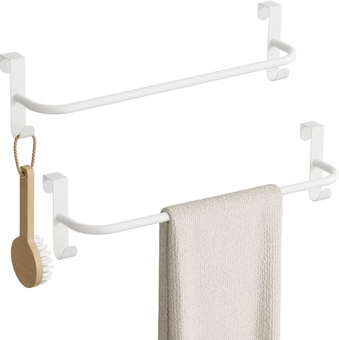 SAYAYO 2Pcs Accroche Torchon Cuisine avec 2 Crochets à Suspendre, Porte Serviette Torchon Cuisine sans Perçage en Haute Qualité Métal pour Salle de Bain, Lavabo, Cabinet, 40CM Blanc