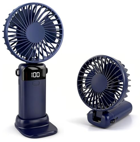 CNMTCCO Handheld Fan, Rechargeable Portable Fan with LED Display, 5 Speeds Mini Fan 90-Degree Foldable Hand Fan, USB Desk Fan for Home Office Bedroom Outdoor Travel (Blue)